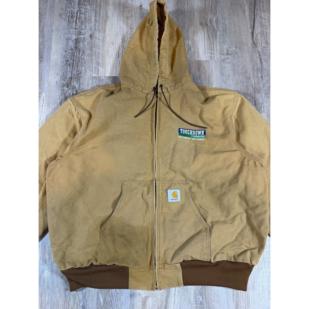 Vintage Carhartt J03 BRN Active Jacket Mens 2XL Brown Duck Thermal Hooded Promo